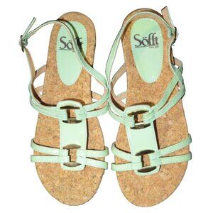 Sofft Malise Mint Green Open Toe Leather Strappy Sandals Cork Insoles 37 or 7
